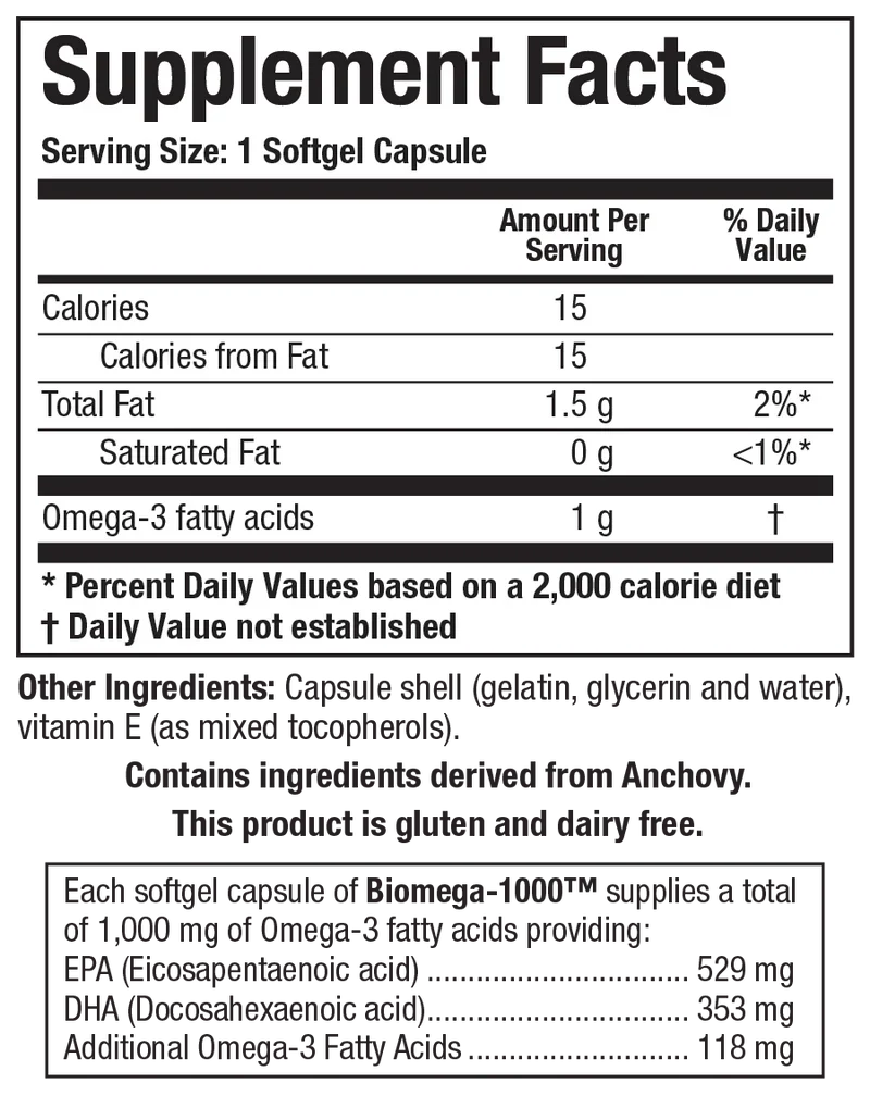 Omega-3 In Tryiglyceride Form A Fish Oil Concentrate 1000 mg 90 Capsules Biogeek