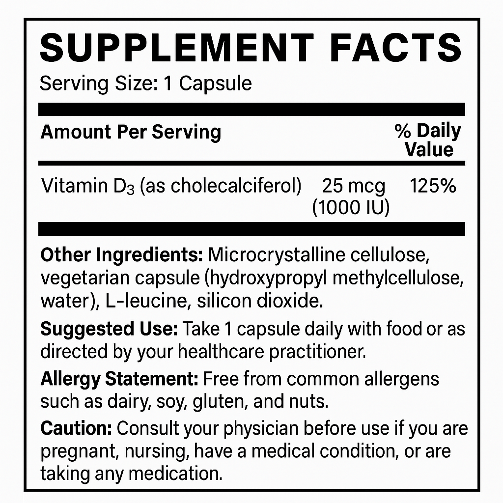 Vitamin D3 1,000 IU 100 capsules Biogeek