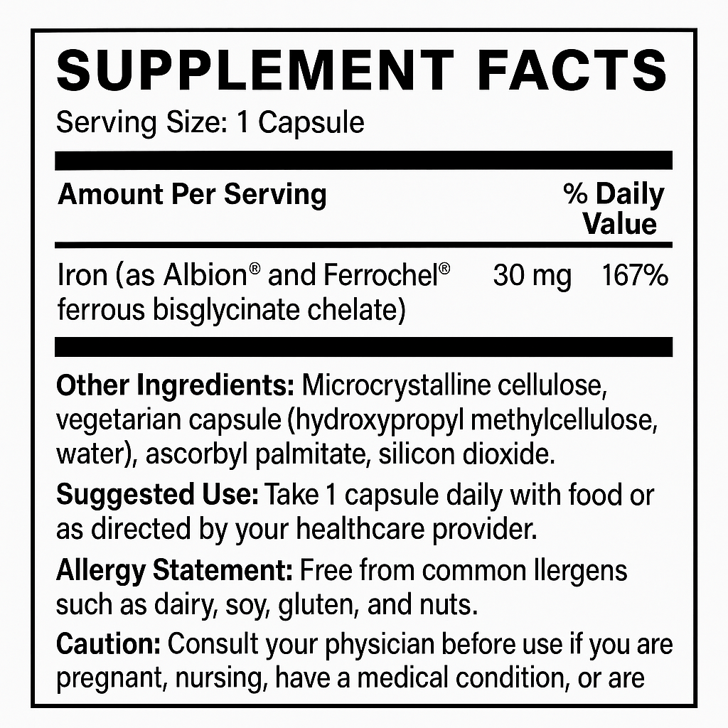 Iron Chelate 30 mg 100 capsules Biogeek